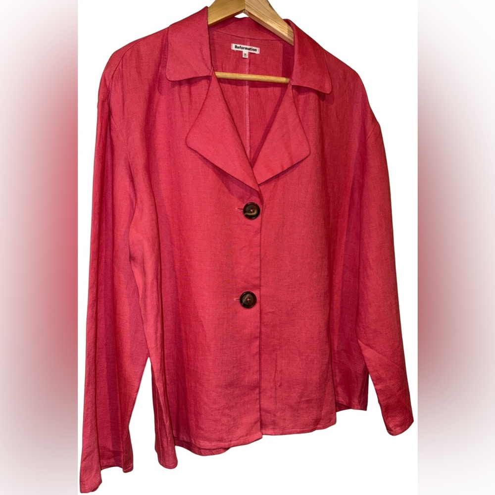 Reformation Alonso Linen Top Pink Relaxed Fit Size M Preppy Coastal Light Blazer - Picture 3 of 7
